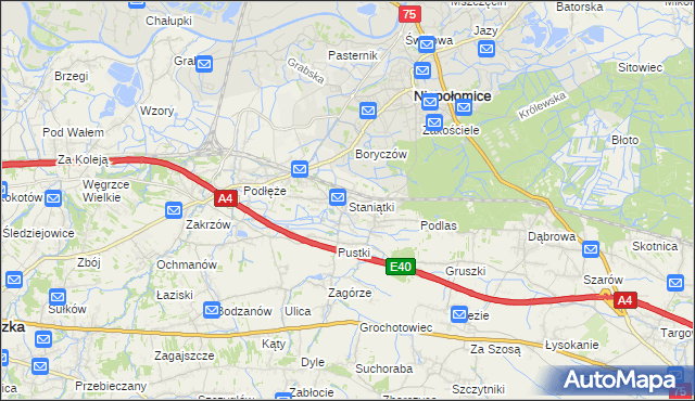 mapa Staniątki, Staniątki na mapie Targeo