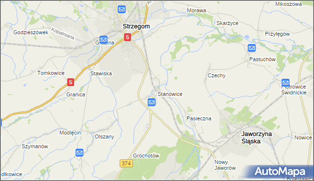 mapa Stanowice gmina Strzegom, Stanowice gmina Strzegom na mapie Targeo