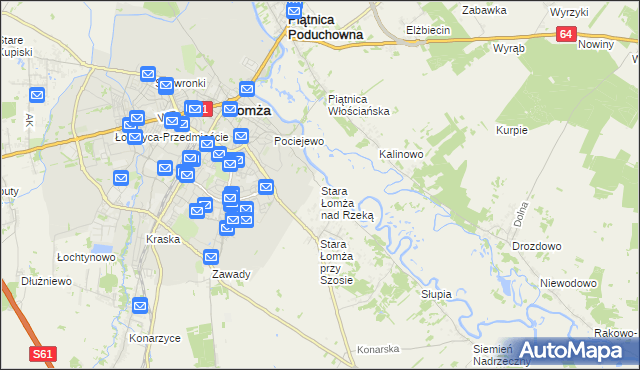 mapa Stara Łomża nad Rzeką, Stara Łomża nad Rzeką na mapie Targeo