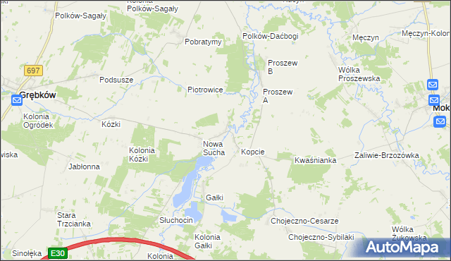 mapa Stara Sucha gmina Grębków, Stara Sucha gmina Grębków na mapie Targeo