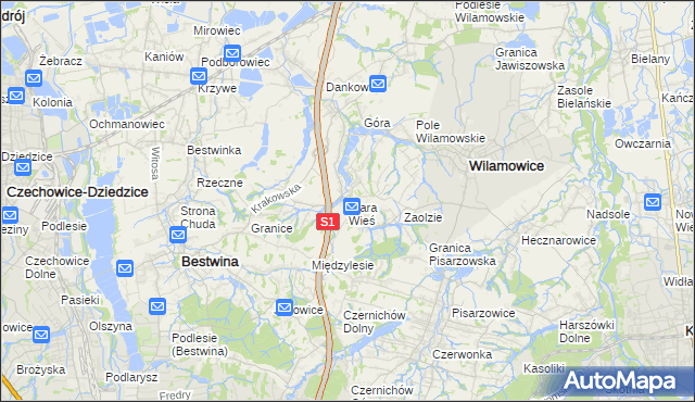 mapa Stara Wieś gmina Wilamowice, Stara Wieś gmina Wilamowice na mapie Targeo