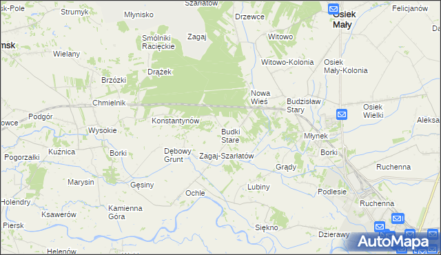 mapa Stare Budki gmina Osiek Mały, Stare Budki gmina Osiek Mały na mapie Targeo