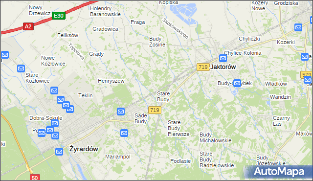 mapa Stare Budy gmina Jaktorów, Stare Budy gmina Jaktorów na mapie Targeo