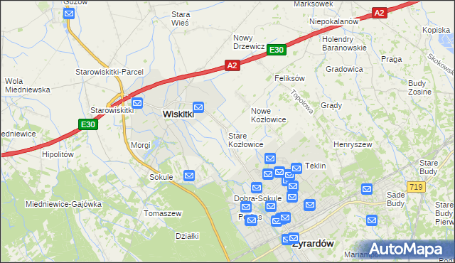 mapa Stare Kozłowice, Stare Kozłowice na mapie Targeo