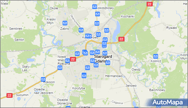 mapa Starogard Gdański, Starogard Gdański na mapie Targeo