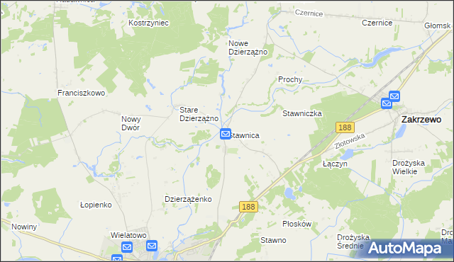 mapa Stawnica gmina Złotów, Stawnica gmina Złotów na mapie Targeo