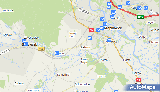 mapa Steblów gmina Krapkowice, Steblów gmina Krapkowice na mapie Targeo