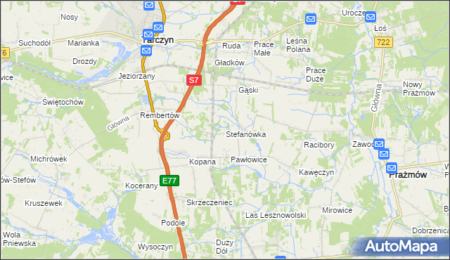 mapa Stefanówka gmina Tarczyn, Stefanówka gmina Tarczyn na mapie Targeo