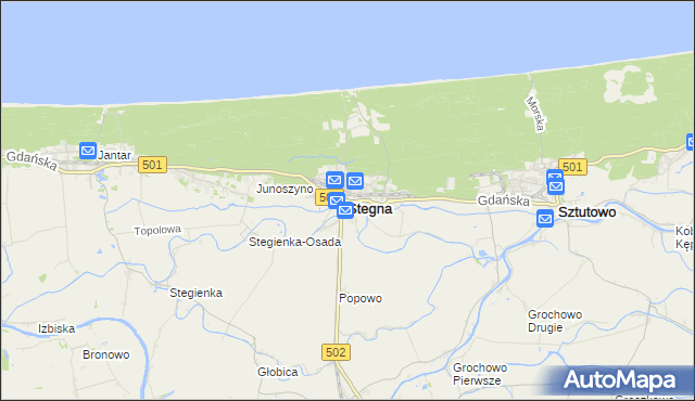 mapa Stegna powiat nowodworski, Stegna powiat nowodworski na mapie Targeo