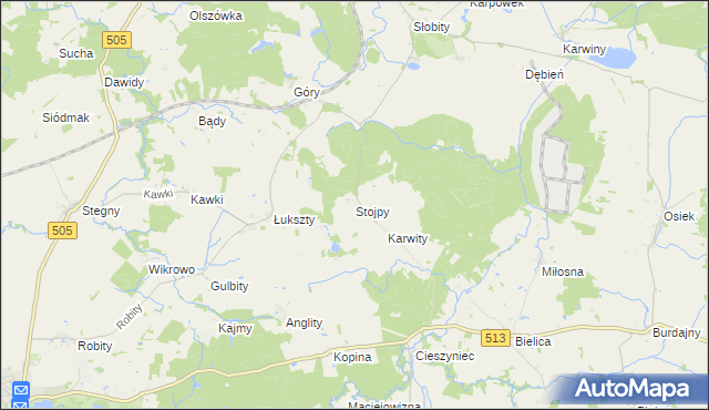 mapa Stojpy, Stojpy na mapie Targeo