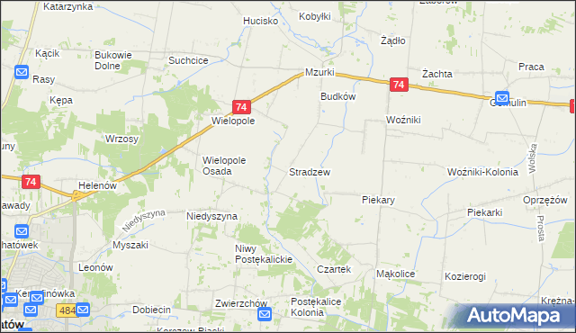 mapa Stradzew gmina Wola Krzysztoporska, Stradzew gmina Wola Krzysztoporska na mapie Targeo