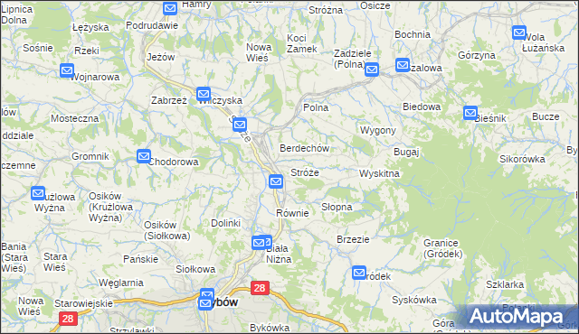 mapa Stróże gmina Grybów, Stróże gmina Grybów na mapie Targeo