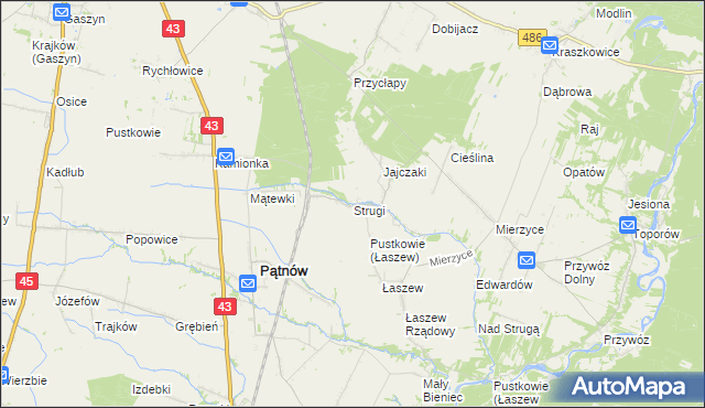 mapa Strugi gmina Wierzchlas, Strugi gmina Wierzchlas na mapie Targeo