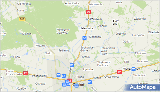 mapa Strykowice Górne, Strykowice Górne na mapie Targeo