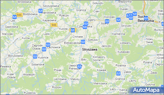 mapa Stryszawa, Stryszawa na mapie Targeo