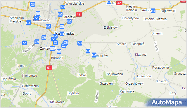 mapa Strzałków gmina Radomsko, Strzałków gmina Radomsko na mapie Targeo