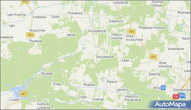 mapa Strzyżewice gmina Kluki, Strzyżewice gmina Kluki na mapie Targeo