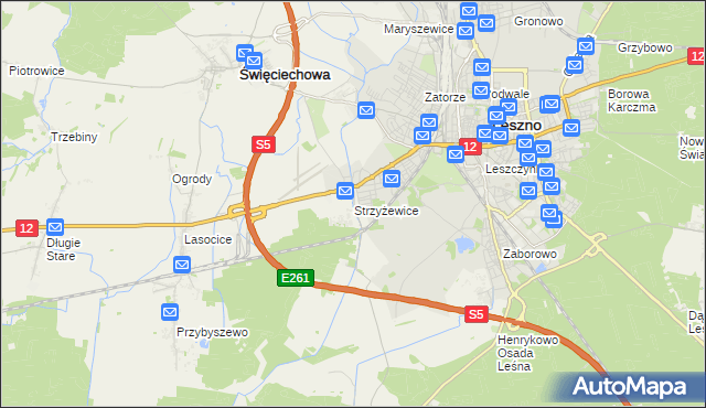 mapa Strzyżewice gmina Święciechowa, Strzyżewice gmina Święciechowa na mapie Targeo