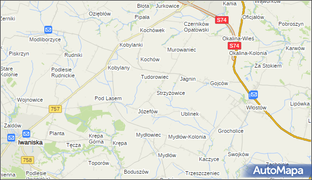 mapa Strzyżowice gmina Opatów, Strzyżowice gmina Opatów na mapie Targeo