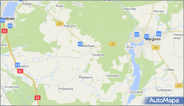 mapa Studźce, Studźce na mapie Targeo
