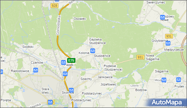 mapa Studzienice gmina Pszczyna, Studzienice gmina Pszczyna na mapie Targeo