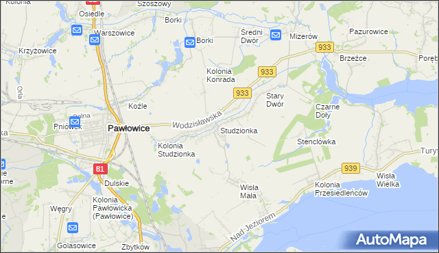 mapa Studzionka gmina Pszczyna, Studzionka gmina Pszczyna na mapie Targeo