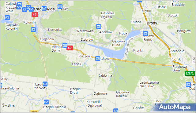 mapa Styków gmina Brody, Styków gmina Brody na mapie Targeo