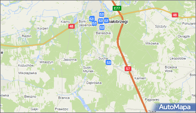mapa Sucha gmina Białobrzegi, Sucha gmina Białobrzegi na mapie Targeo