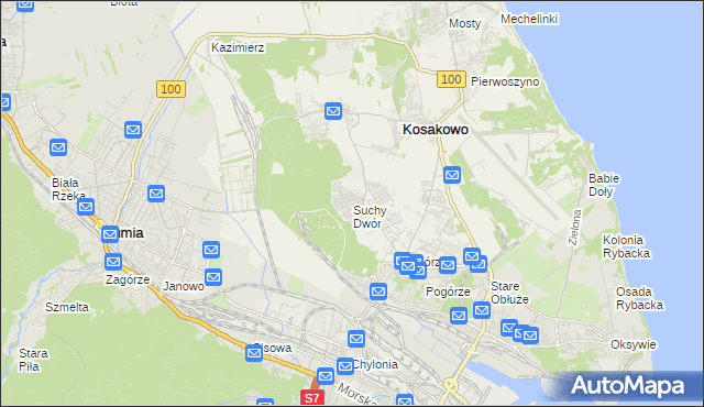 mapa Suchy Dwór gmina Kosakowo, Suchy Dwór gmina Kosakowo na mapie Targeo