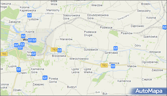 mapa Sulisławice gmina Wolbrom, Sulisławice gmina Wolbrom na mapie Targeo