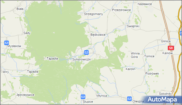 mapa Sulistrowice gmina Sobótka, Sulistrowice gmina Sobótka na mapie Targeo