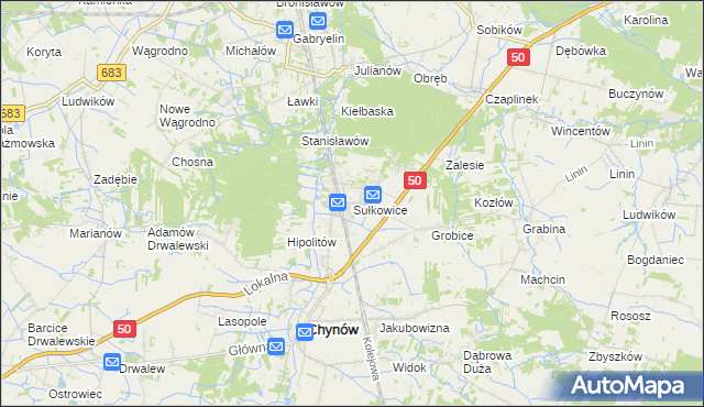 mapa Sułkowice gmina Chynów, Sułkowice gmina Chynów na mapie Targeo