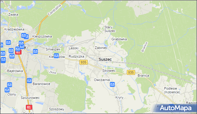 mapa Suszec powiat pszczyński, Suszec powiat pszczyński na mapie Targeo