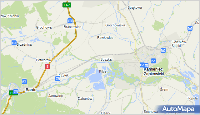mapa Suszka gmina Kamieniec Ząbkowicki, Suszka gmina Kamieniec Ząbkowicki na mapie Targeo