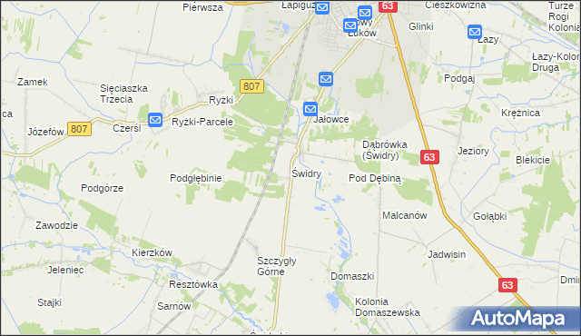 mapa Świdry gmina Łuków, Świdry gmina Łuków na mapie Targeo