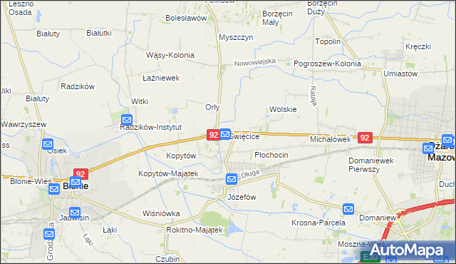 mapa Święcice gmina Ożarów Mazowiecki, Święcice gmina Ożarów Mazowiecki na mapie Targeo