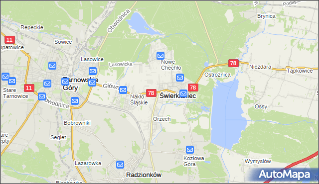 mapa Świerklaniec, Świerklaniec na mapie Targeo