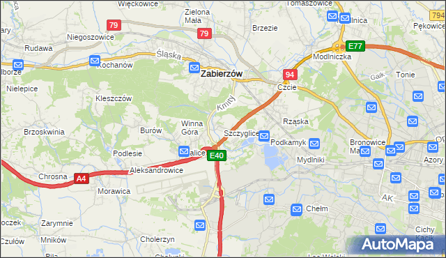 mapa Szczyglice gmina Zabierzów, Szczyglice gmina Zabierzów na mapie Targeo