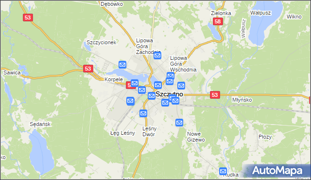 mapa Szczytno, Szczytno na mapie Targeo