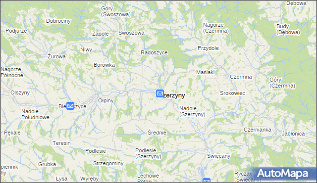 mapa Szerzyny, Szerzyny na mapie Targeo