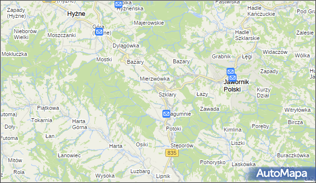 mapa Szklary gmina Hyżne, Szklary gmina Hyżne na mapie Targeo