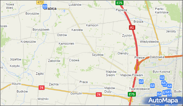 mapa Szydłów gmina Grabica, Szydłów gmina Grabica na mapie Targeo