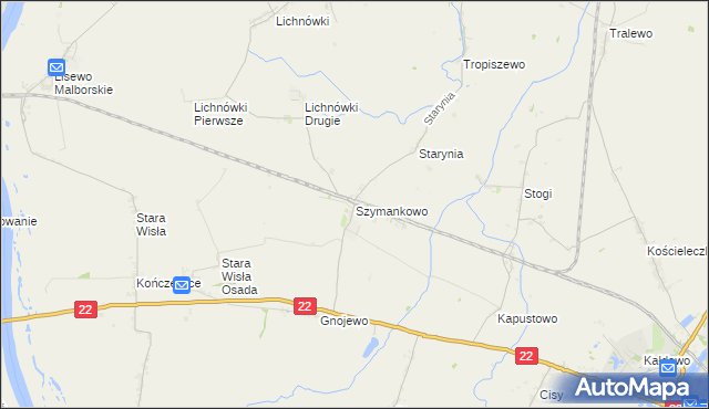 mapa Szymankowo gmina Lichnowy, Szymankowo gmina Lichnowy na mapie Targeo