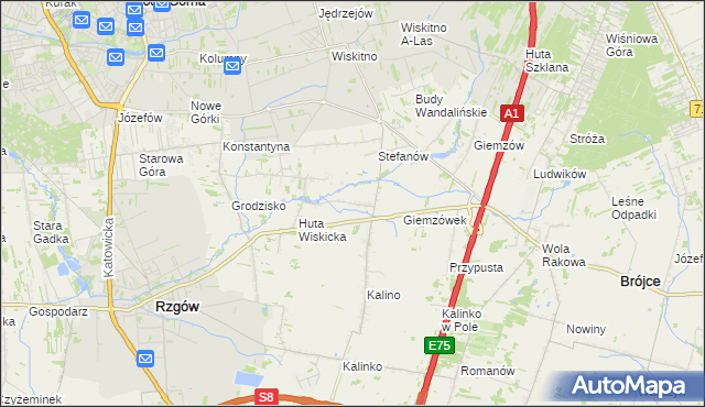mapa Tadzin gmina Rzgów, Tadzin gmina Rzgów na mapie Targeo
