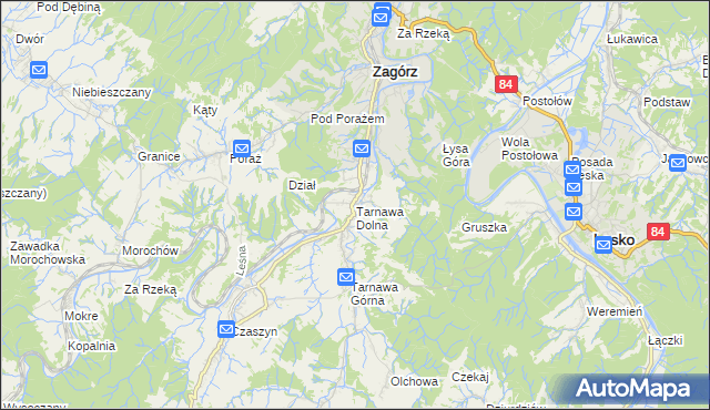mapa Tarnawa Dolna gmina Zagórz, Tarnawa Dolna gmina Zagórz na mapie Targeo