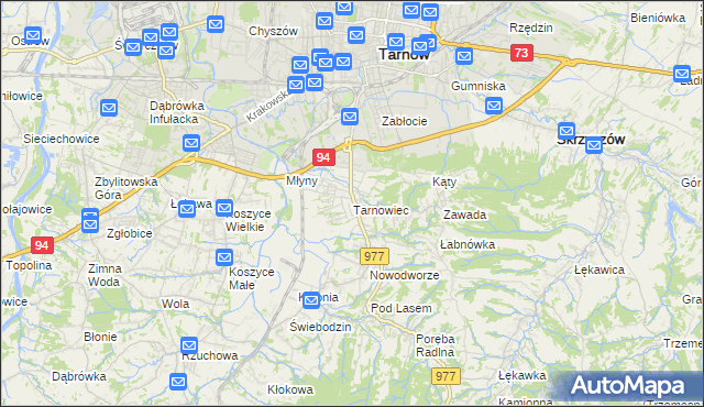 mapa Tarnowiec gmina Tarnów, Tarnowiec gmina Tarnów na mapie Targeo