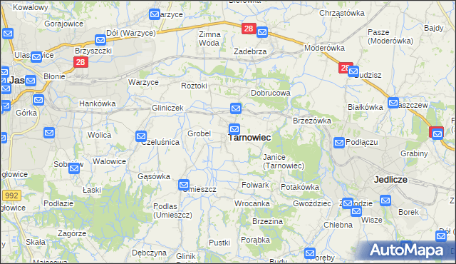 mapa Tarnowiec powiat jasielski, Tarnowiec powiat jasielski na mapie Targeo