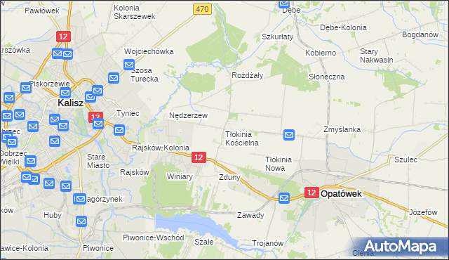 mapa Tłokinia Kościelna, Tłokinia Kościelna na mapie Targeo