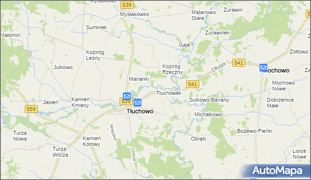 mapa Tłuchówek, Tłuchówek na mapie Targeo