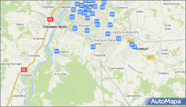 mapa Tobolice gmina Rzekuń, Tobolice gmina Rzekuń na mapie Targeo